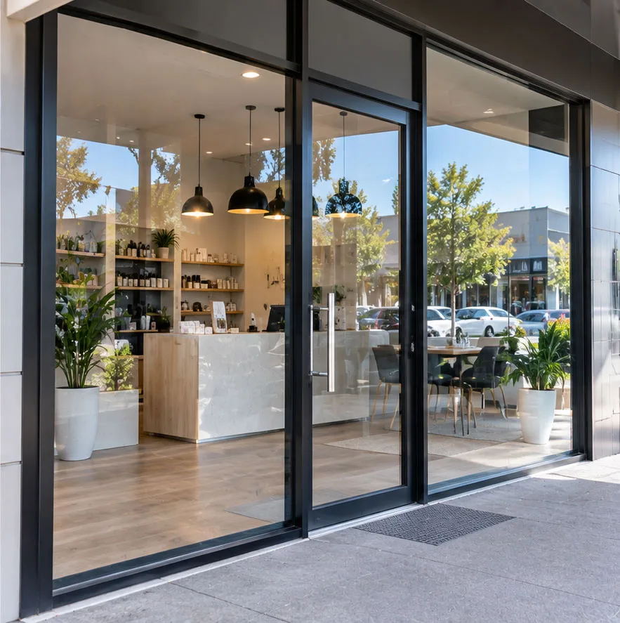 Same shopfront glass streak-free with a clear view into the store after professional cleaning