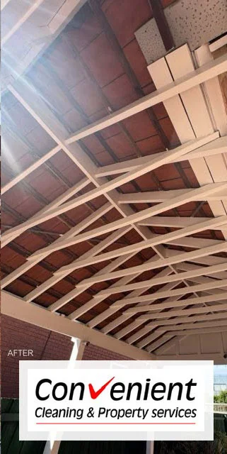 Same outdoor roof rafters freshly painted a clean white