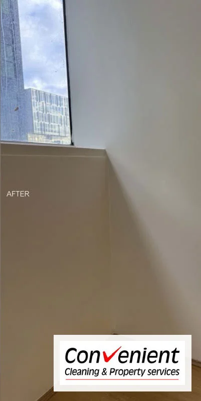 Same wall and window reveal patched, sanded and repainted to a smooth even finish