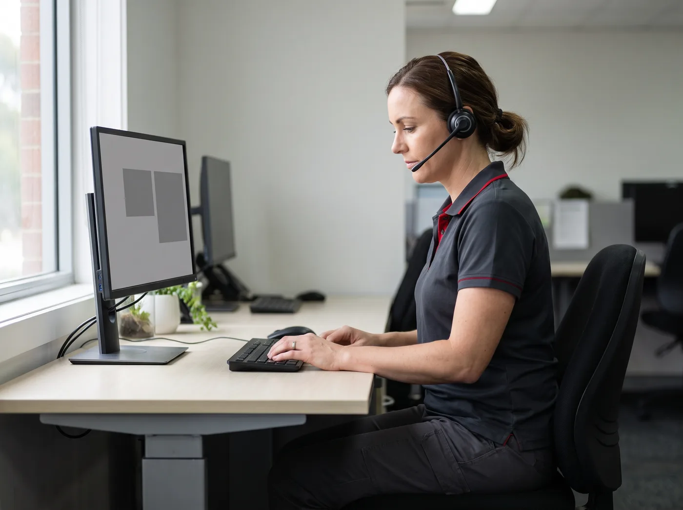 Coordinator handling a customer enquiry at a Melbourne office desk