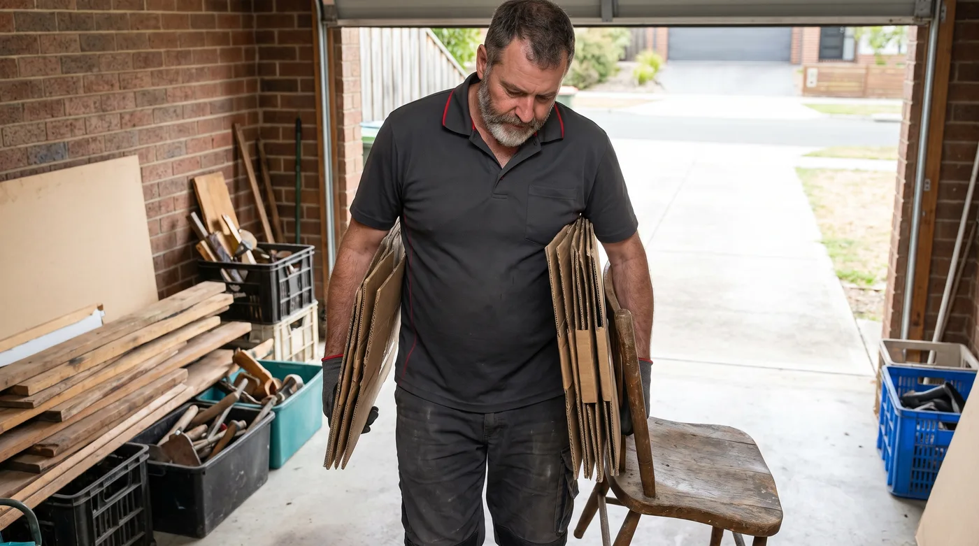Worker sorting items during a Melbourne garage clear out