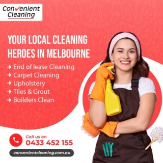 Tired of cleaning? Let your local cleaning heroes in Melbourne handle it! We specialize in everything from carpets to tiles. Ready to book your spot?

DM For Booking!
Call : 0433 452 155
Visit our website : convenientcleaning.com.au

#ProfessionalCleaning #EndofLeaseCleaning #CarpetCleaning #UpholsteryCleaning #TilesAndGrout #BuildersClean #DeepCleaning #ConvenientCleaning #CleaningCompany #CleanSpace #CleaningExperts #LocalBusiness #endofleasecleaning