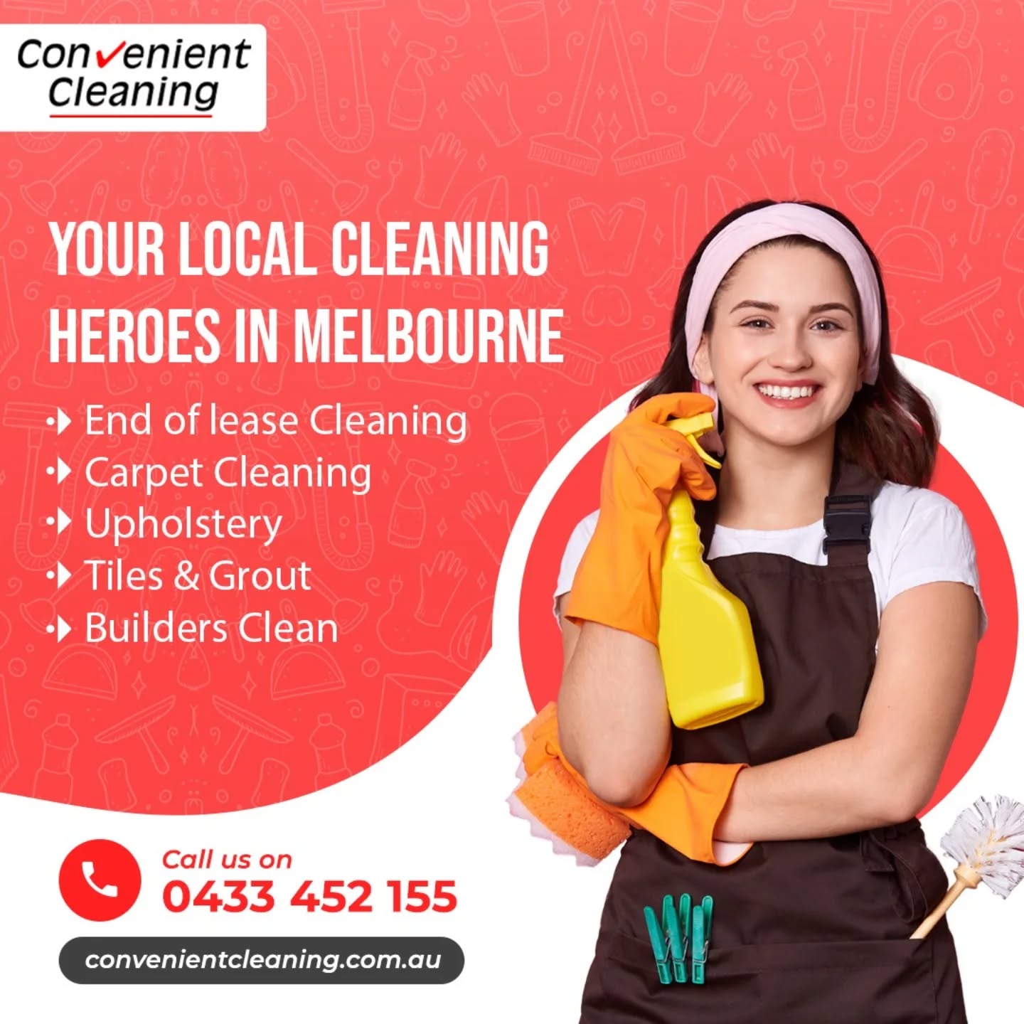 Tired of cleaning? Let your local cleaning heroes in Melbourne handle it! We specialize in everything from carpets to tiles. Ready to book your spot?

DM For Booking!
Call : 0433 452 155
Visit our website : convenientcleaning.com.au

#ProfessionalCleaning #EndofLeaseCleaning #CarpetCleaning #UpholsteryCleaning #TilesAndGrout #BuildersClean #DeepCleaning #ConvenientCleaning #CleaningCompany #CleanSpace #CleaningExperts #LocalBusiness #endofleasecleaning